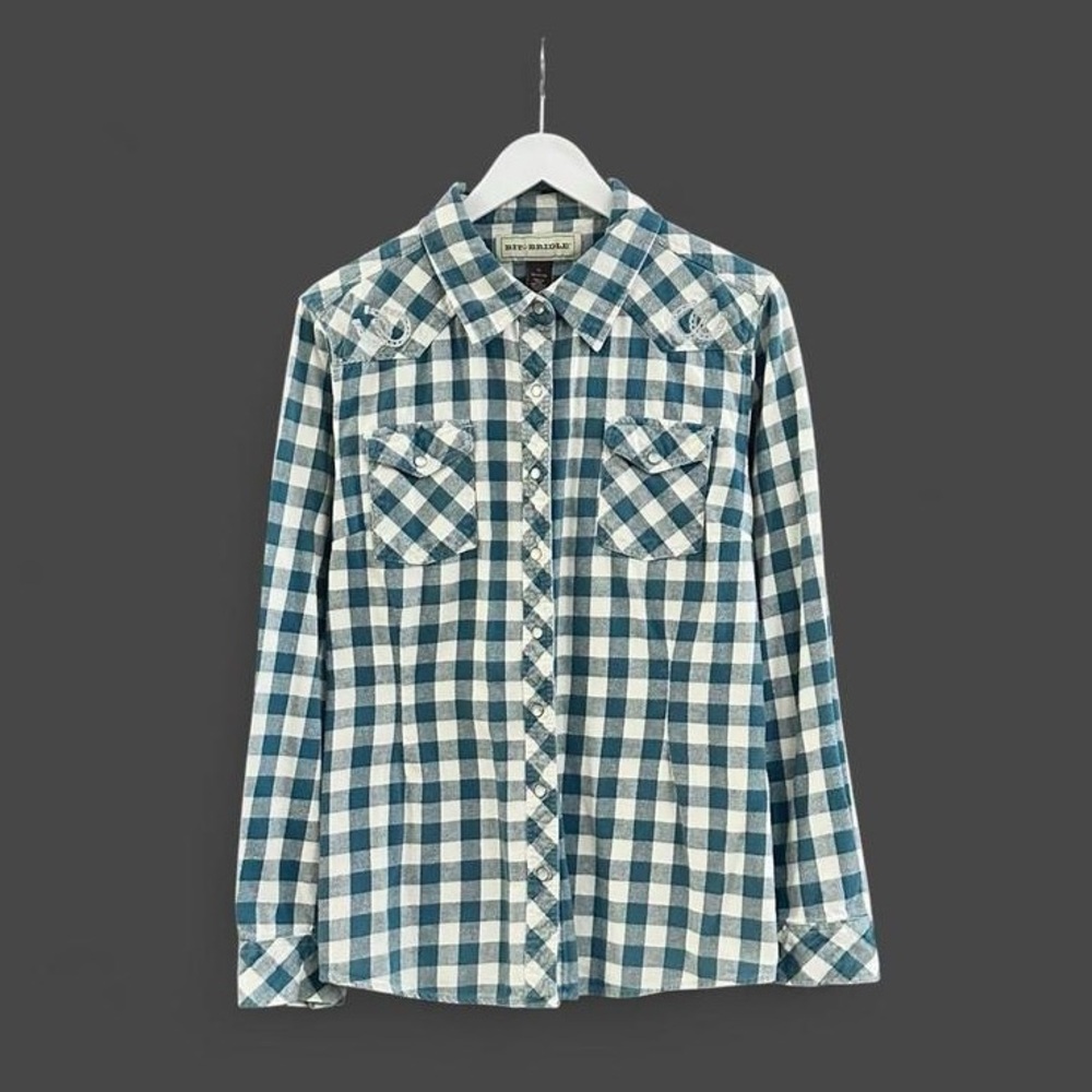 🔥 BRIT & BRIDLE 100% Cotton Embroidered Western Pearl Snap Button Shirt